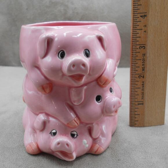 Papel Freelance 3D Little Pigs Stacked Coffee Mug Cup Pigtail Handle Vintage - Picture 3 of 8